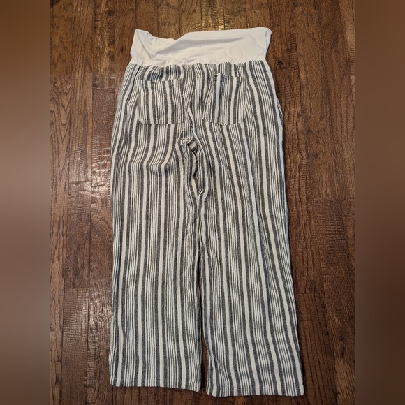 Maternity Rollover-Waist Black & Ivory Linen-Blend Wide Leg Pants Sz XL. - Picture 9 of 11